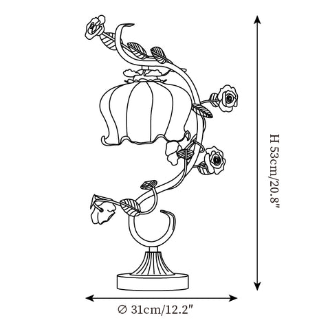 مصباح White Rose الحديدي للطاولة — رسومات الأبعاد 1