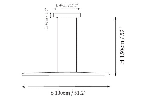 Lampada a Sospensione Orizzontale in Legno — Disegni dimensionali 2