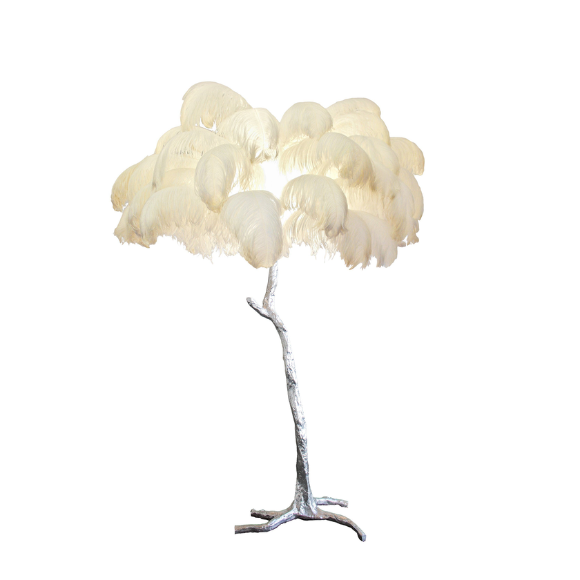 Lampadaire en laiton plume d'autruche