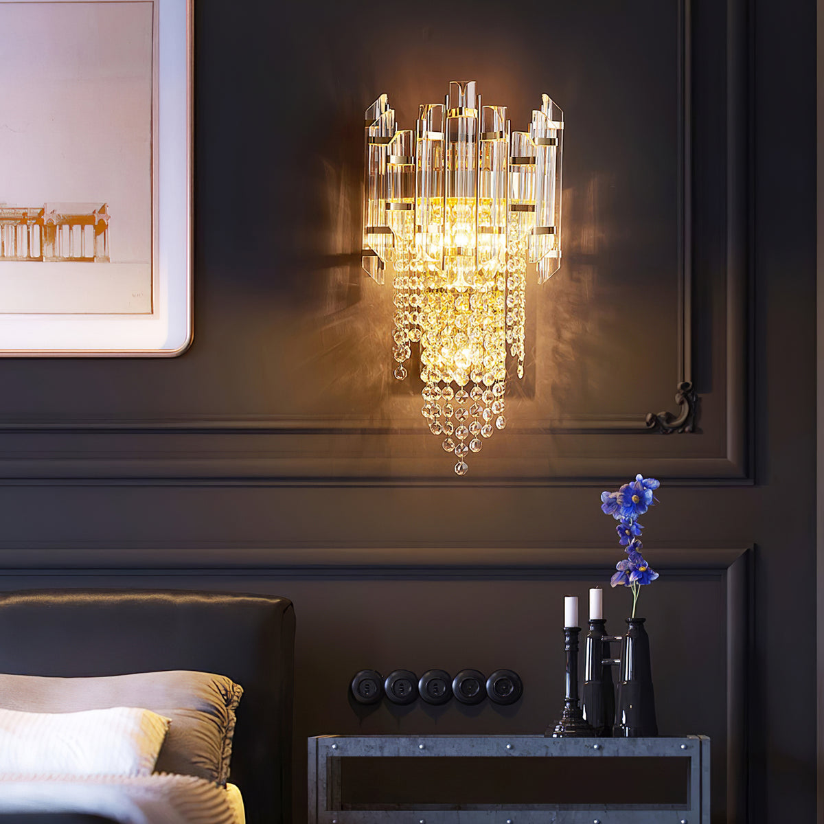 Clear Crystal Tiered Sconce – detail 2