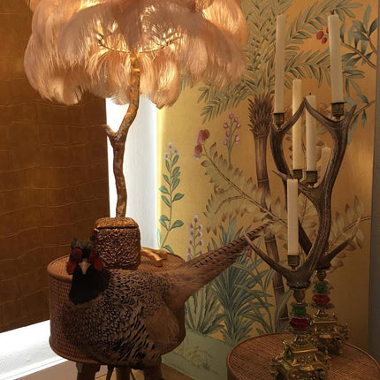 Ostrich Feather Brass Floor Lamp