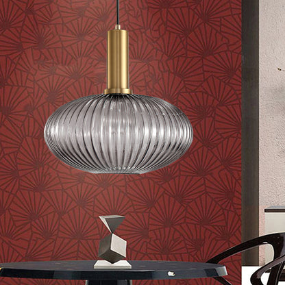 Oval Reeded Glass Pendant Light