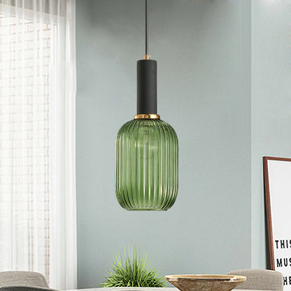 Oval Reeded Glass Pendant Light