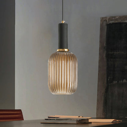 Oval Reeded Glass Pendant Light